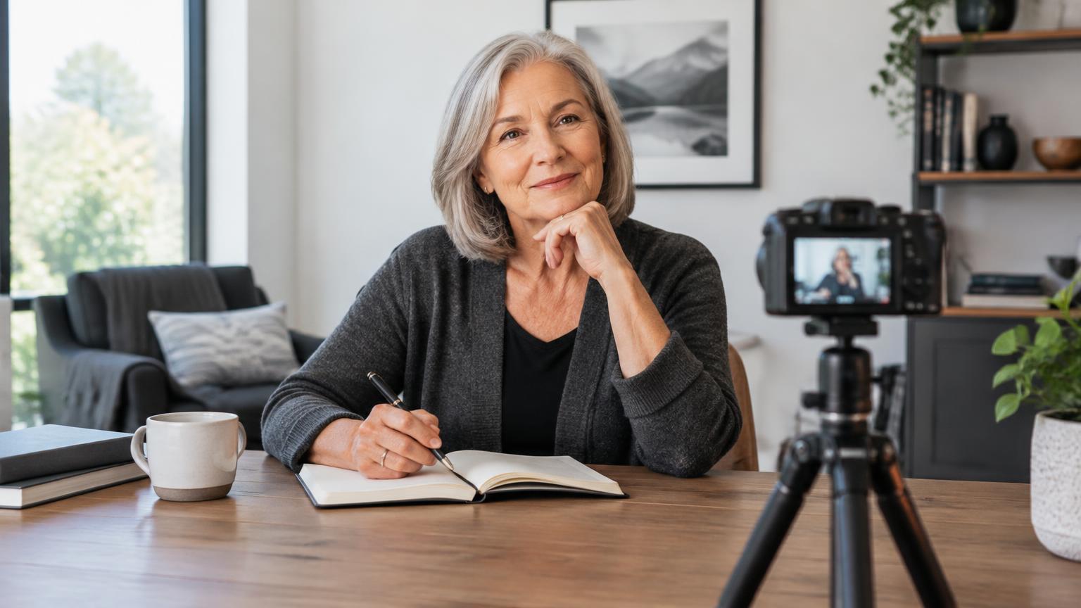 Illustrative scene of a woman recording her wishes with a camera